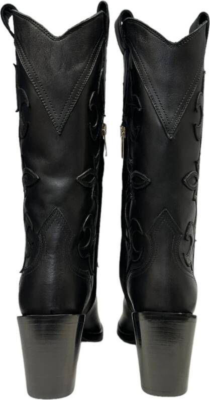 Bervicato Zwarte leren Texaanse laarzen Black Dames