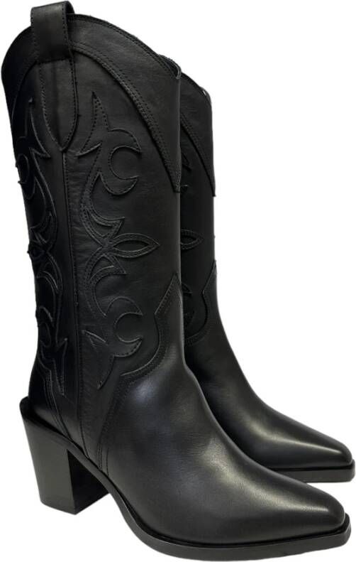 Bervicato Zwarte leren Texaanse laarzen Black Dames