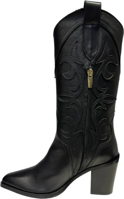 Bervicato Zwarte leren Texaanse laarzen Black Dames