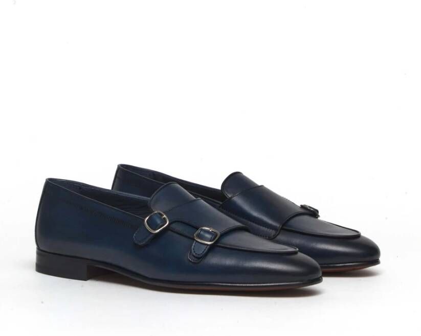 Berwick Blauwe leren Monk Strap schoenen Blue Heren