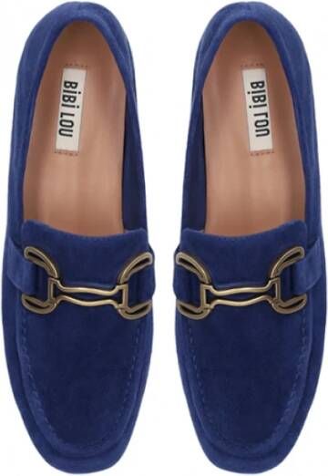 Bibi Lou Blauwe Suède Loafer met Gouden Gesp