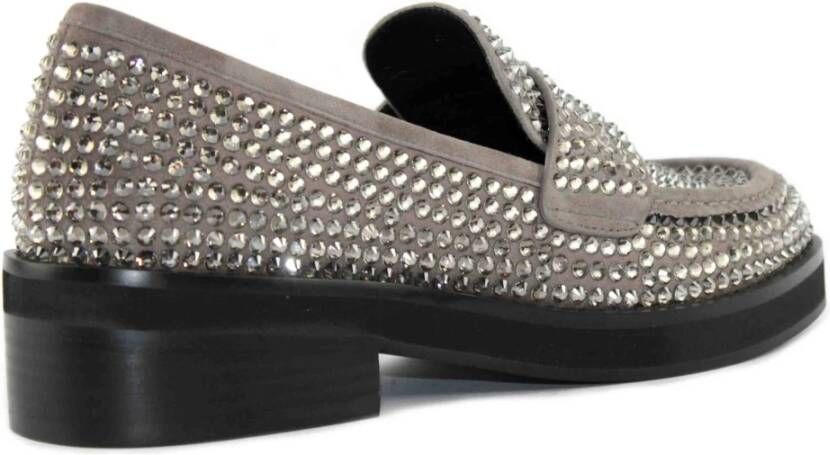 Bibi Lou Grijze Swarovski Suède Mocassin
