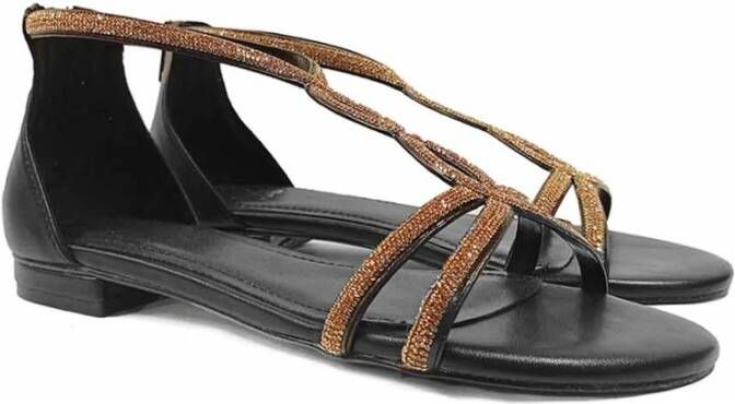 Bibi Lou Zwarte Leren en Stoffen Sandalen met Strass Black Dames