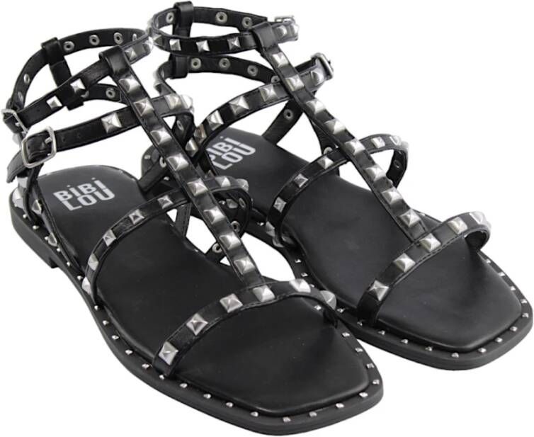 Bibi Lou Zwarte Studs Leren Sandalen Black Dames