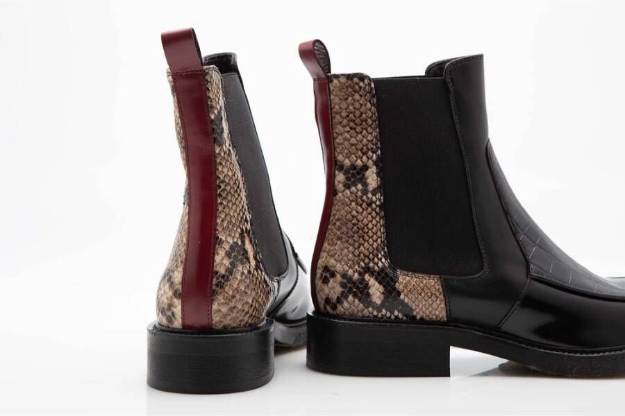 Billi Bi Handgemaakte Enkellaarsjes van Slangenleer Rood Black Dames