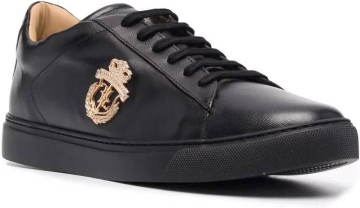 Billionaire Zwarte leren lage sneakers crest Black Heren