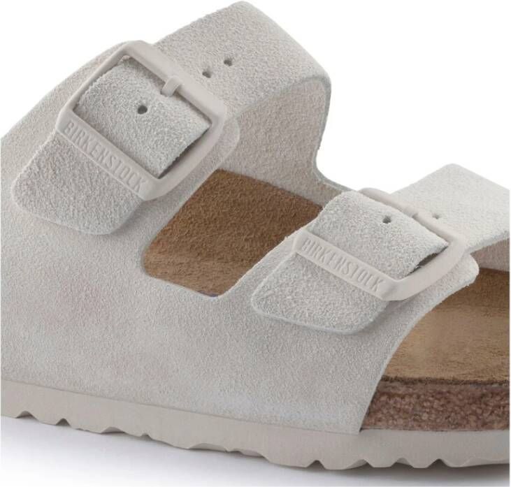 Birkenstock Antiek Wit Suède Leren Sliders White Heren