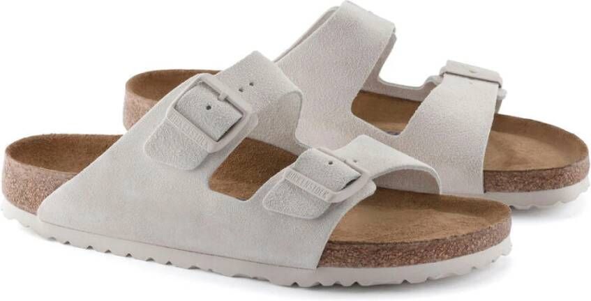 Birkenstock Antiek Wit Suède Leren Sliders White Heren