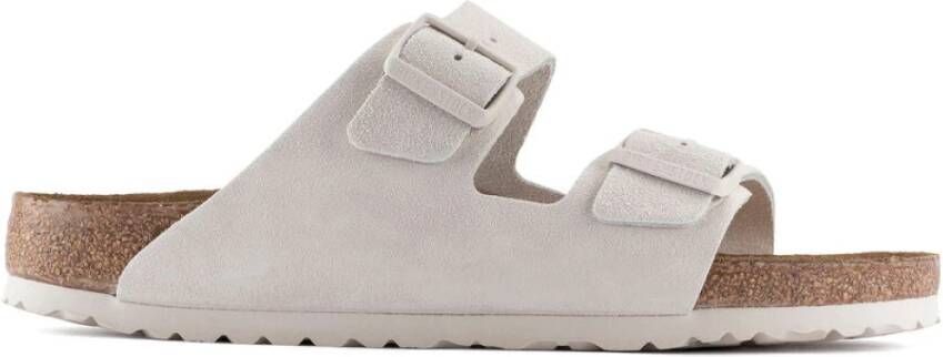 Birkenstock Antiek Wit Suède Leren Sliders White Heren