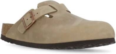 Birkenstock Beige Leren Pantoffels Ronde Neus Beige Heren