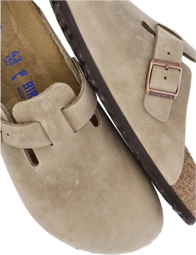 Birkenstock Beige Leren Pantoffels Ronde Neus Beige Heren