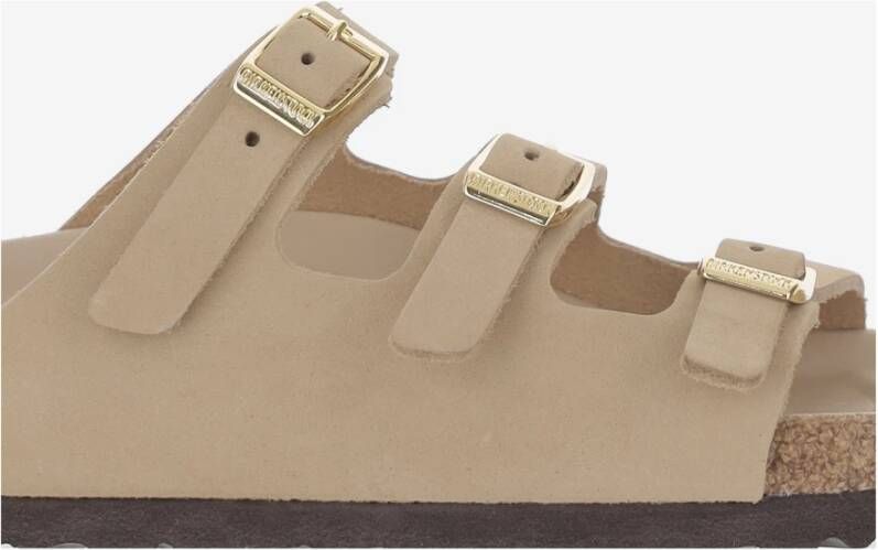 Birkenstock Beige Leren Sandalen Ronde Neus