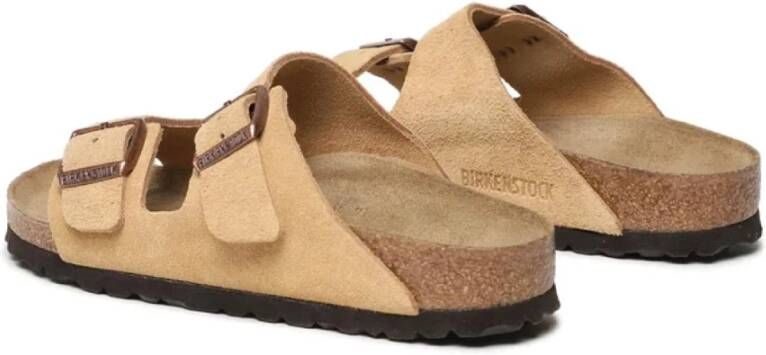 Birkenstock Zandalen van Suède met Kurken Voetbed Beige Dames