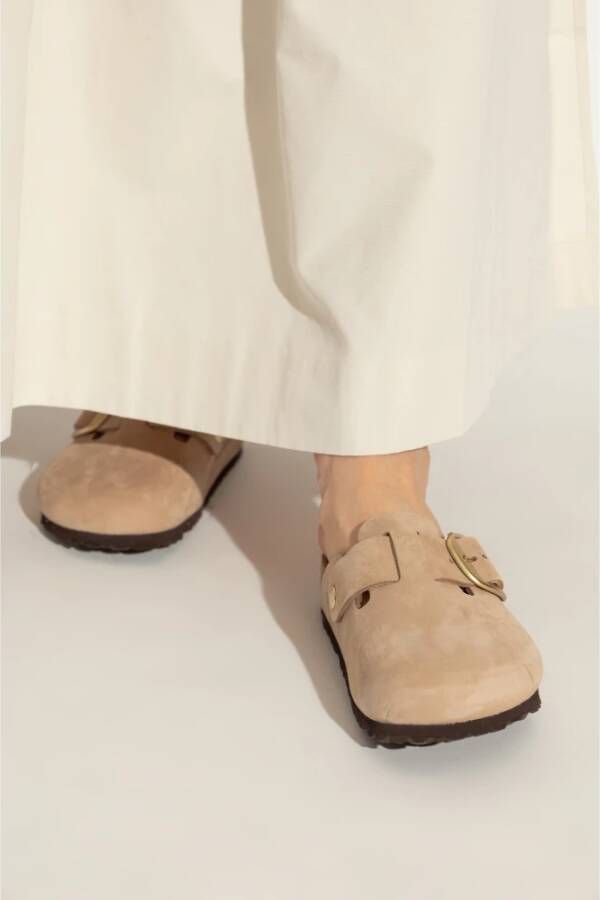Birkenstock Boston Big Buckle Slides Beige Dames
