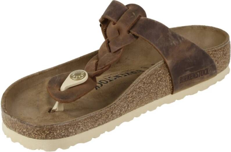 Birkenstock Bruin Leren Gevlochten Teenslippers Brown Dames
