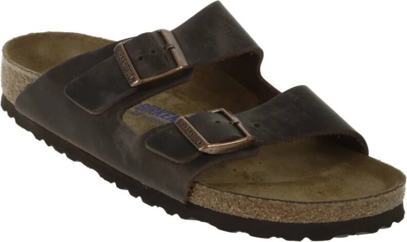 Birkenstock Bruin Leren Sandaal met Metalen Gesp Brown Heren