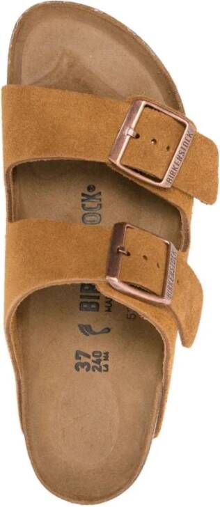 Birkenstock Bruine Suède Platte Sandalen Beige Dames