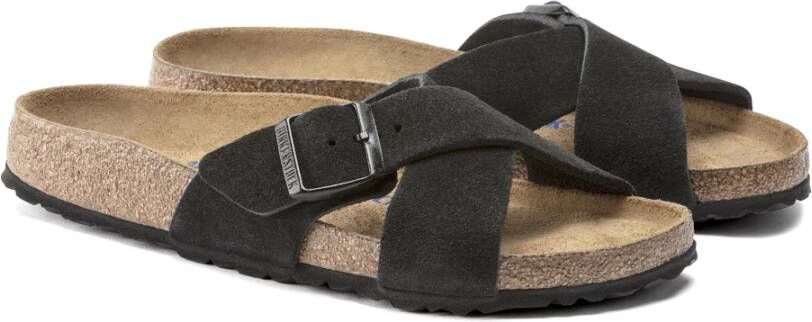 Birkenstock Siena Suède Leren Smalle Sandalen Zwart Dames