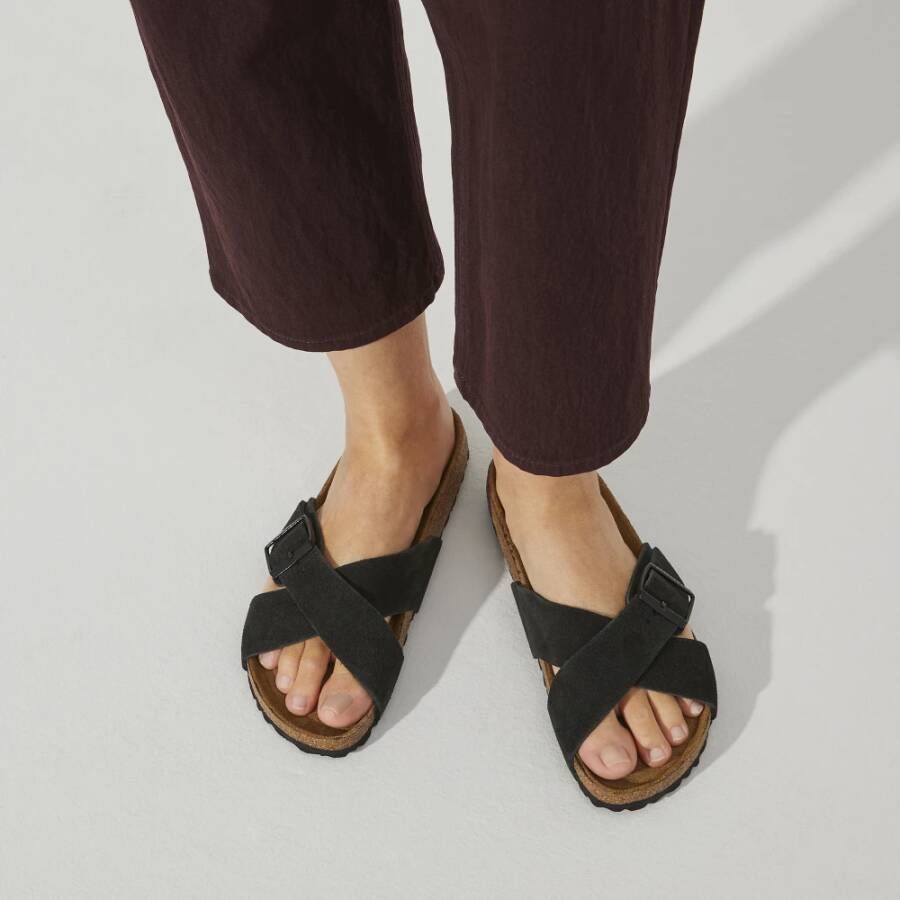 Birkenstock Siena Suède Leren Smalle Sandalen Zwart Dames