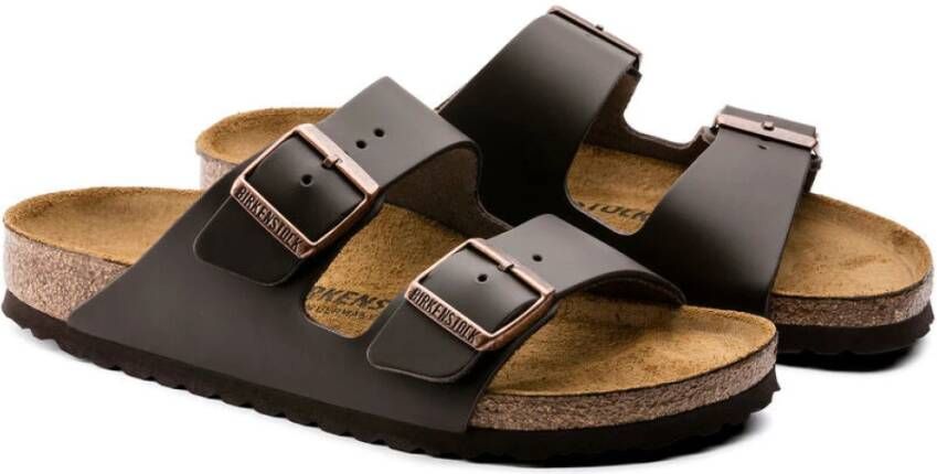 Birkenstock Klassieke Leren Slider Sandaal Bruin Dames