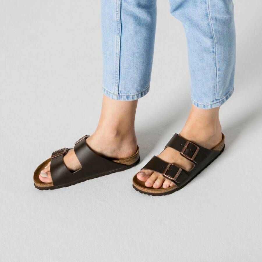 Birkenstock Klassieke Leren Slider Sandaal Bruin Dames