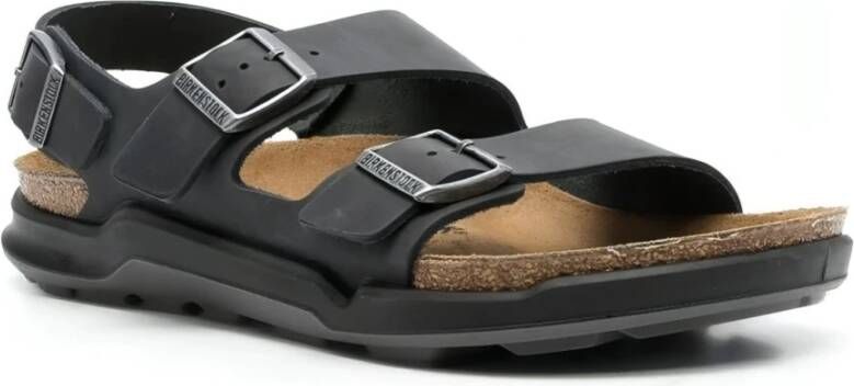 Birkenstock Leren Platte Sandalen voor Mannen Zwart Heren