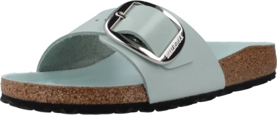 Birkenstock Madrid Big Buckle Natural Sliders Blue Dames
