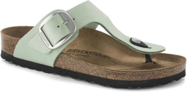 Birkenstock Leren Gesp Sliders Groen Dames