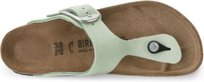 Birkenstock Leren Gesp Sliders Groen Dames