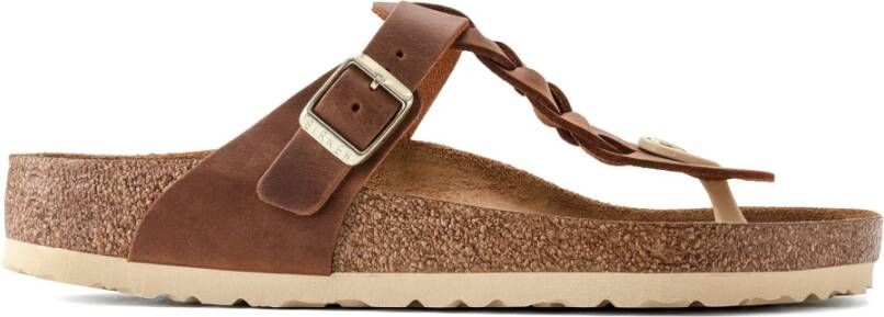 Birkenstock Geoliede leren sandalen voor vrouwen Gizeh Narrow Bruin Dames