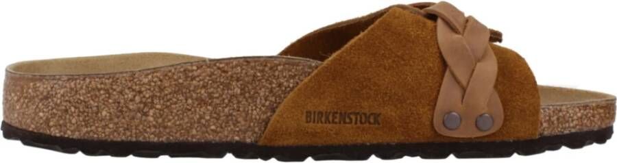 Birkenstock Gevlochten Suède Leren Flip Flops Brown Dames