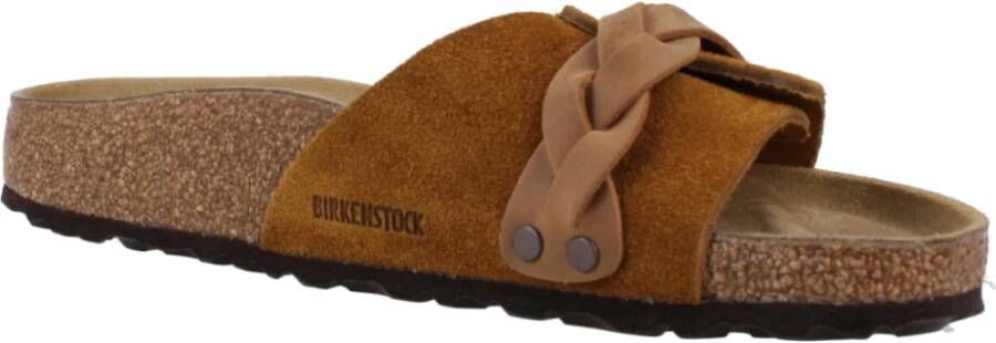 Birkenstock Gevlochten Suède Leren Flip Flops Brown Dames