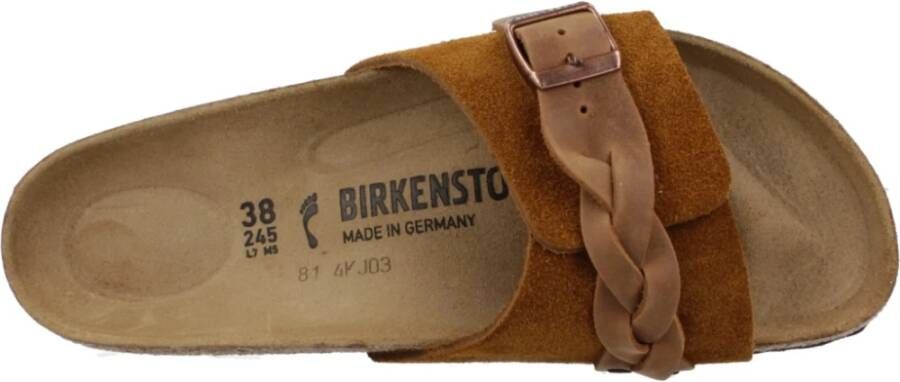 Birkenstock Gevlochten Suède Leren Flip Flops Brown Dames