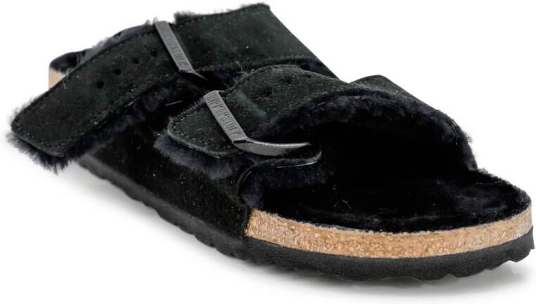 Birkenstock Gezellige Zwarte Suède Platte Schoenen Black Dames