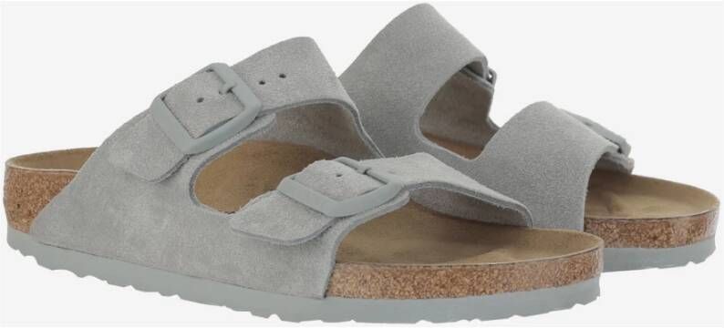 Birkenstock Grijze suède sandalen met kurken zool Gray Dames
