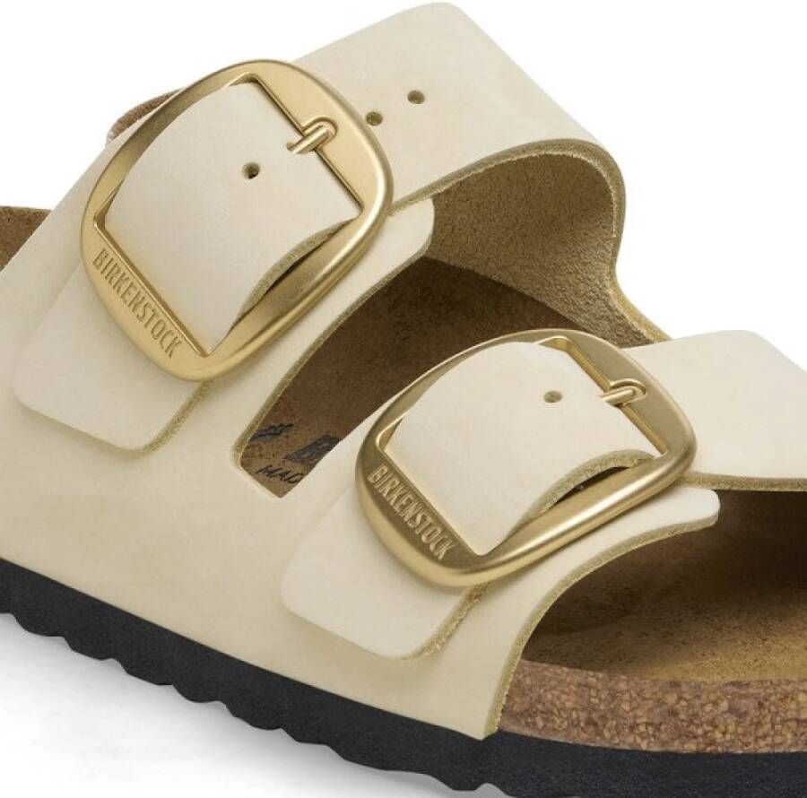 Birkenstock Klassieke Big Buckle Nubuck Lederen Sandalen Ecru Beige Dames