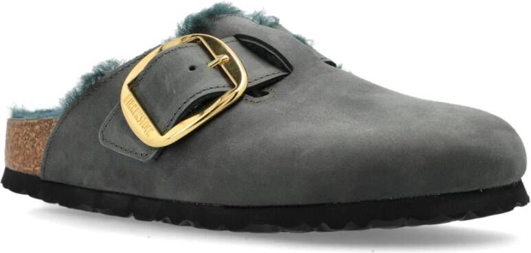 Birkenstock Clogs Boston Big Buckle Shearling Green Dames