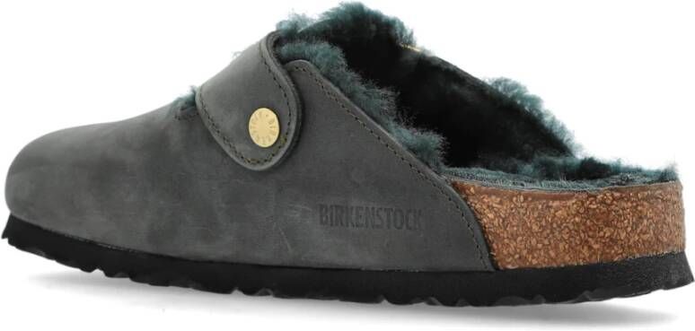 Birkenstock Clogs Boston Big Buckle Shearling Green Dames