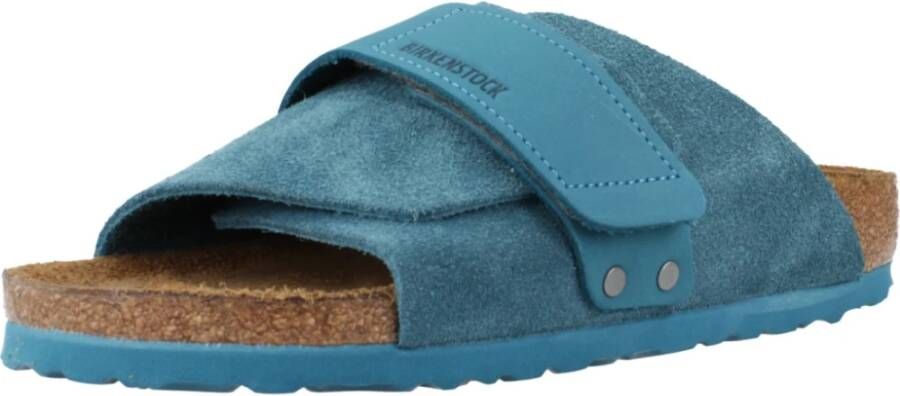 Birkenstock Kyoto Nubuck Suede Leren Slippers Blue Dames