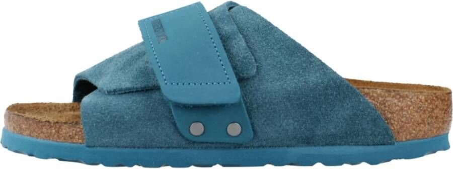 Birkenstock Kyoto Nubuck Suede Leren Slippers Blue Dames