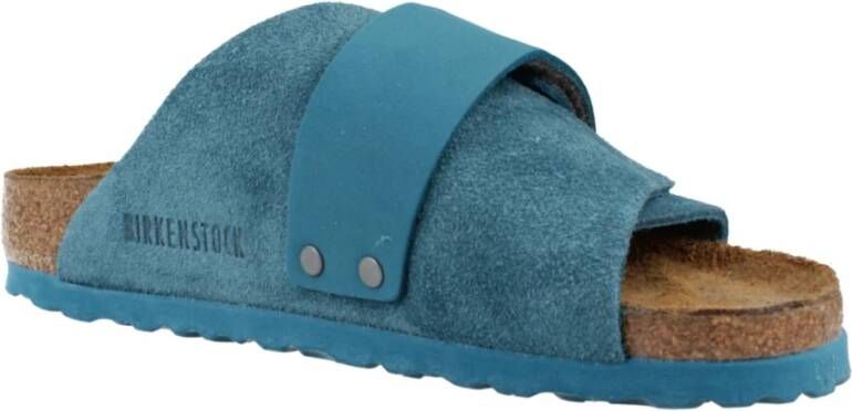 Birkenstock Kyoto Nubuck Suede Leren Slippers Blue Dames