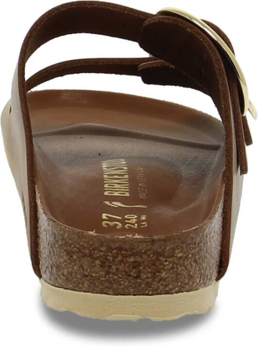 Birkenstock Leren platte sandalen met grote gesp Brown Dames