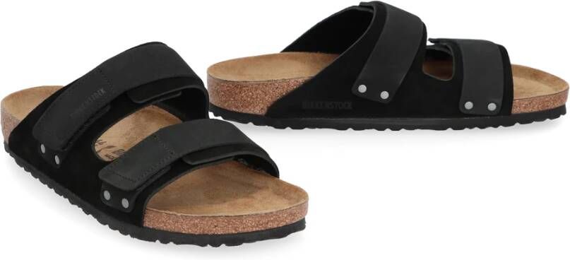 Birkenstock Leren Slides met Klittenbandsluiting Black Dames