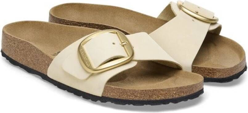 Birkenstock Madrid Big Buckle Nubuck Leather Narrow Ecru Beige Dames