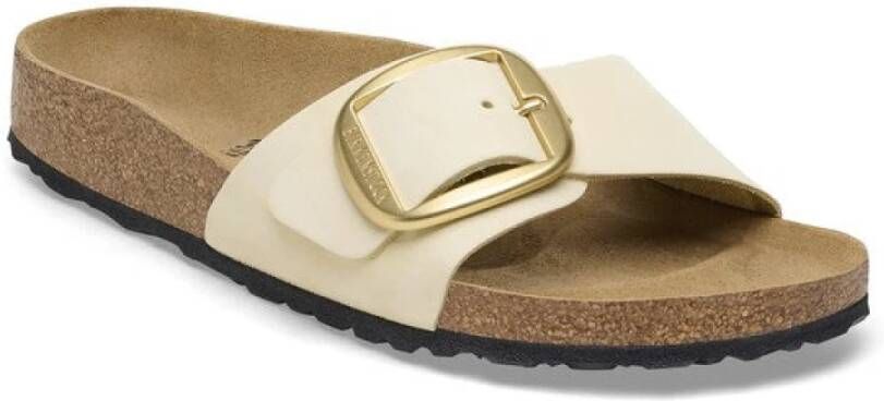 Birkenstock Madrid Big Buckle Nubuck Leather Narrow Ecru Beige Dames