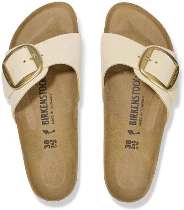 Birkenstock Madrid Big Buckle Nubuck Leather Narrow Ecru Beige Dames