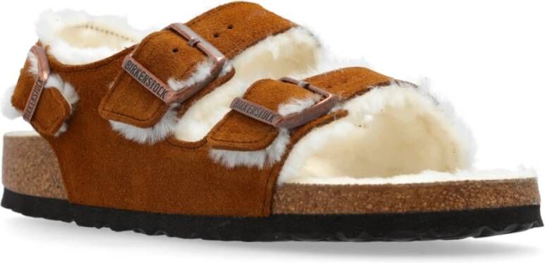 Birkenstock Milano Suède Schapenvacht Sandalen Brown Dames