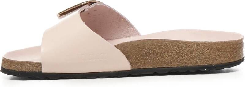Birkenstock Roze leren sandalen met kurken voetbed