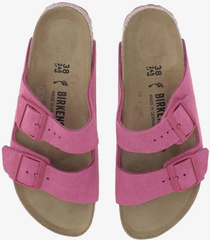 Birkenstock Roze Suède Kurk Sandalen Verstelbare Gesp Pink Dames