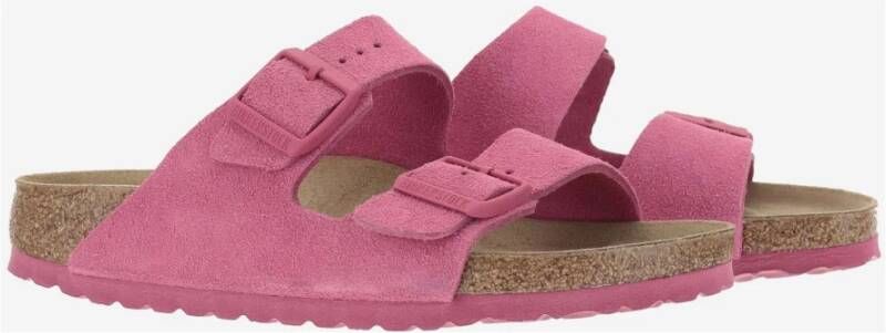 Birkenstock Roze Suède Kurk Sandalen Verstelbare Gesp Pink Dames